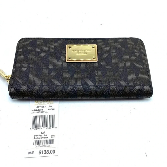 Michael Kors Handbags - Michael Kors continental jet set zippered wallet signature monogram new w/ tags